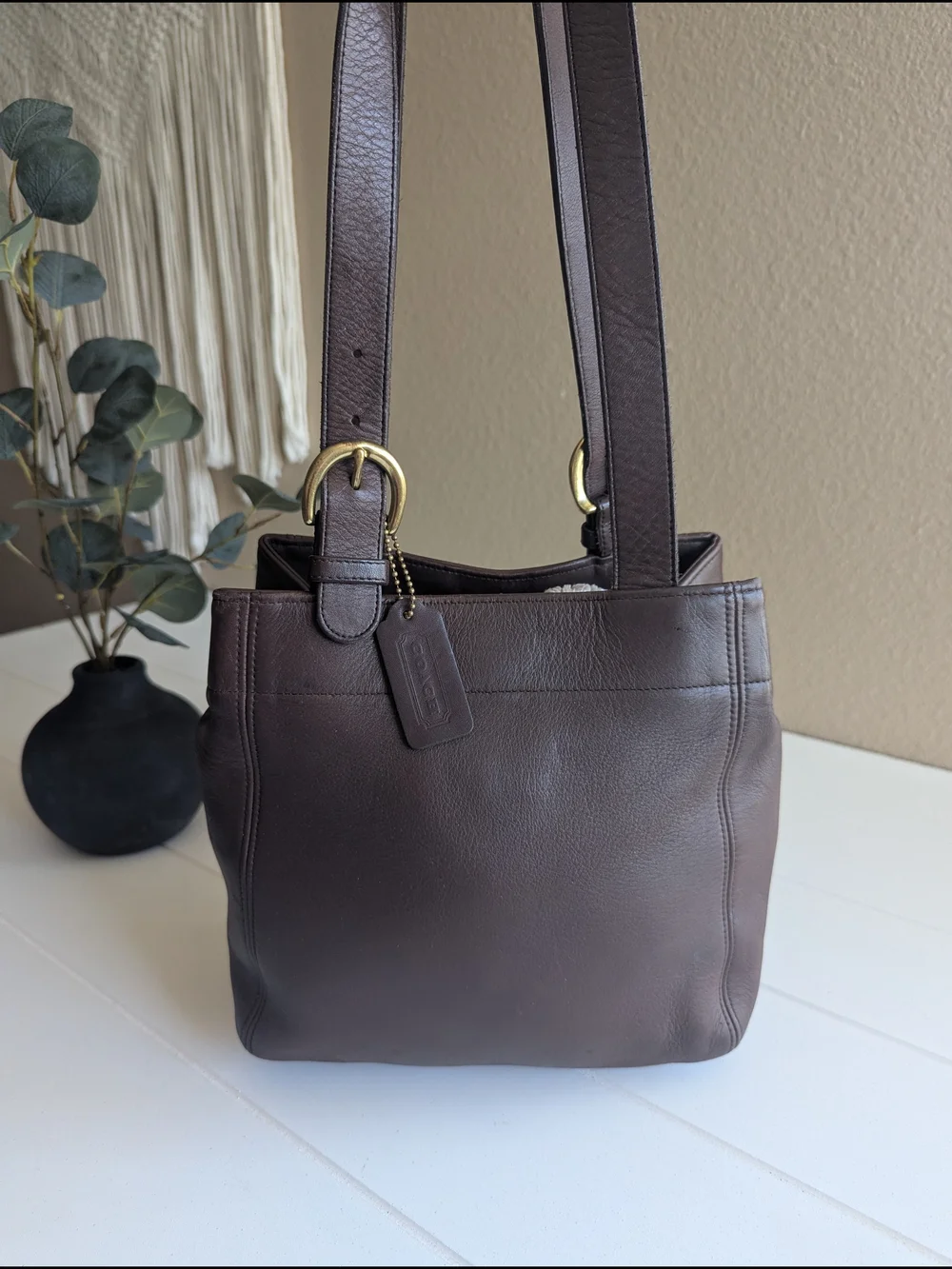 Coach Chocolate Brown Leather Shoulder Bag with Gold-Tone Hardware